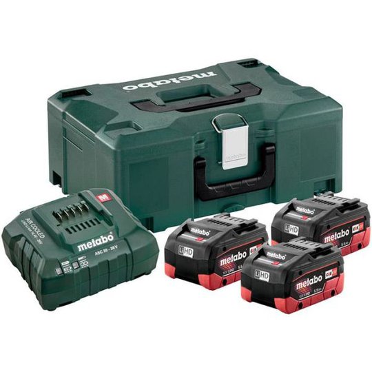 Metabo Bas-set Latauspaketti 3 kpl 5,5 Ah:n akkuja, laturi ja laukku