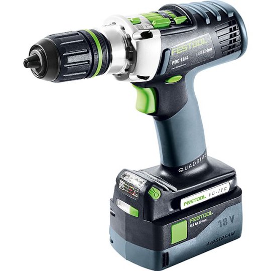 Festool PDC 18/4 Li 5,2-Plus QUADRIVE Iskevä ruuvinväännin sis. 5,2 Ah:n akut ja TCL 6 -laturin