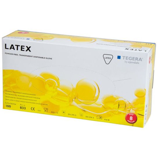 Tegera 833 Kertakäyttökäsine Lateksi, Puuteriton Koko 9, 100-pack