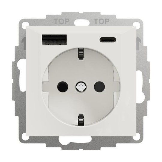 Elko USB A+C 3A Schuko fv Latausliitäntä Valkoinen