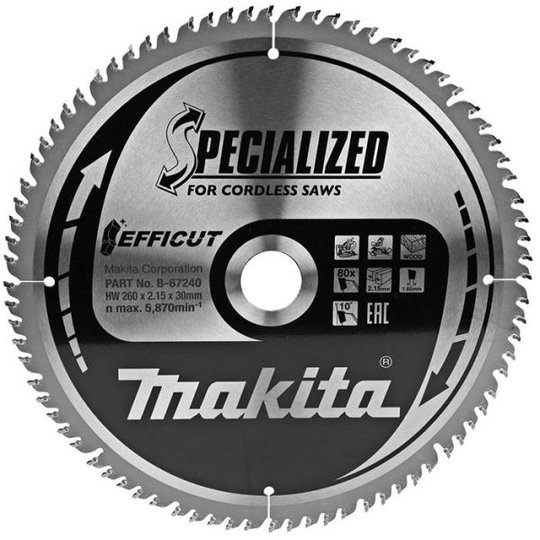 Makita B-67240 Sahanterä 260 mm, 80 hammasta