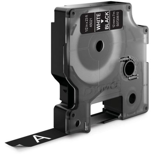 DYMO Standard D1 Teippi 12mm Valkoinen teksti, musta pohja