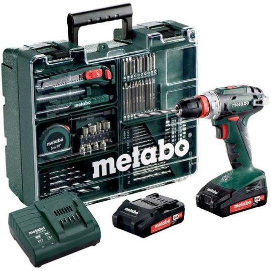 Metabo BS 18 QUICK SET Porakone-ruuvinväännin sis. 2,0 Ah:n akut, laturi & tarvikkeita