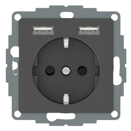Schneider Electric WDE003179 Seinäpistorasia 1-osainen, 2xUSB, 4A, antrasiitti
