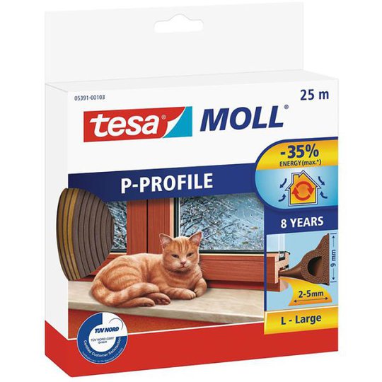 Tesa P-list 05391-00101-00 Kuminen tiivistenauha EPDM, 25 m, 9 mm x 5.5 mm Ruskea