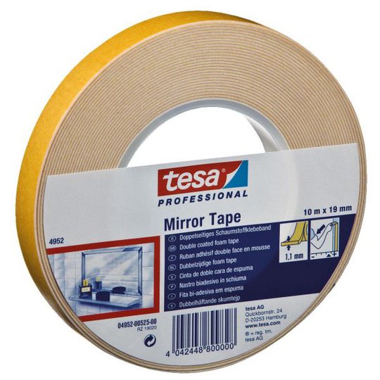 Tesa 4952 Asennusteippi kaksipuolinen, valkoinen 10 m x 19 mm