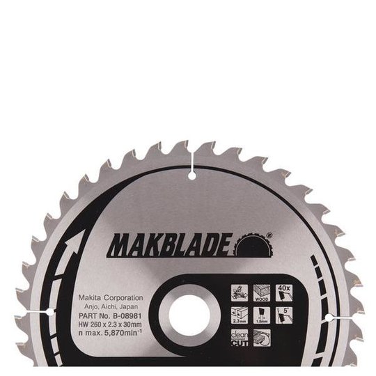 Makita B-08981 Sahanterä 260x2,3x30mm, 40T