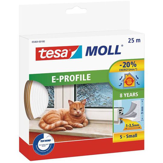 Tesa E-list 05464-00100-00 Kuminen tiivistenauha EPDM, 25 m, 9 mm x 4 mm Valkoinen
