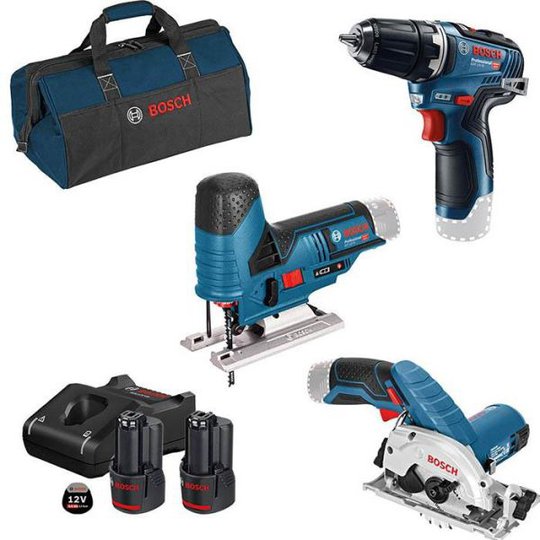 Bosch 12V 3 TOOL KIT Työkalupaketti 3 kpl työkalua, sis. akut ja laturin