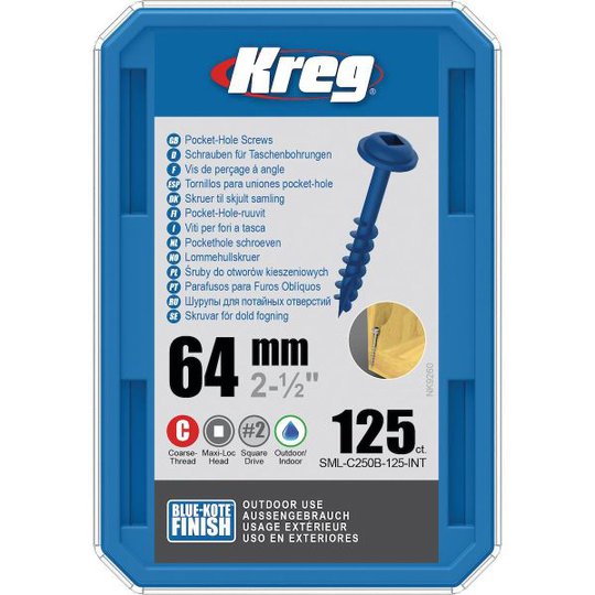 Kreg SML-C250B-125-INT Ruuvi 64 mm Ø, Blue-Kote, 125-pakkaus