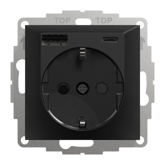 Elko USB A+C 3A Schuko sv Latausliitäntä musta