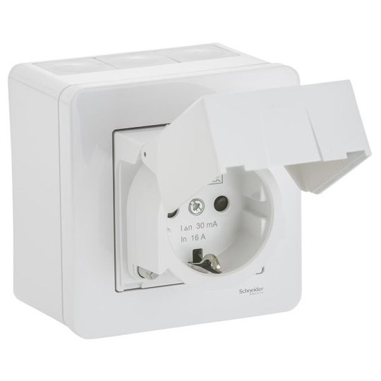 Schneider Electric WDE002979 Seinäpistorasia vikavirtasuojalla, pinta, IP44, valkoinen