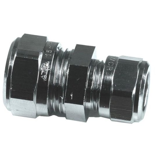 Gelia 3006111142 Kiristysrengasliitin suora, kupari-kupari, supistettu, kromi 12 x 8 mm