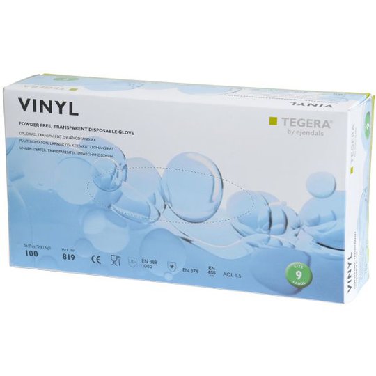 Tegera 819 Kertakäyttökäsine Vinyyli, Puuteriton Koko 7, 100-pack