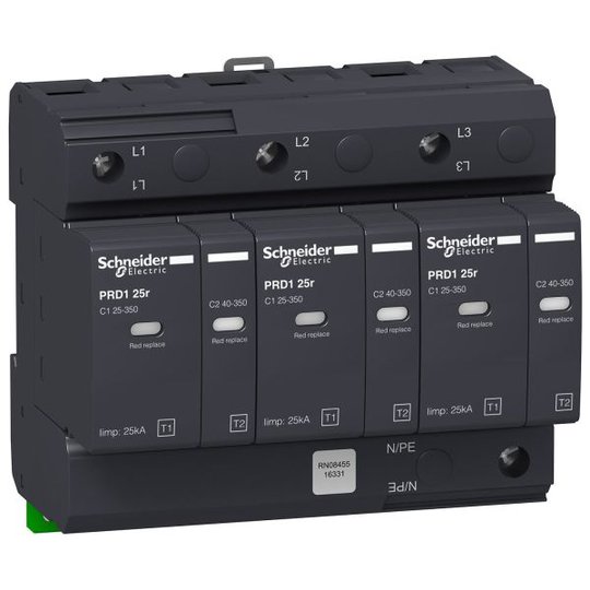 Schneider Electric 16331 Ylijännitesuoja hälytyskoskettimella, PDR1 25R 3P, 25 kA