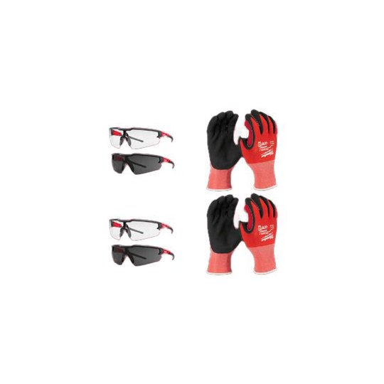 Milwaukee Stay Safe Suojapaketti suojalasit x 4 + suojakäsineet x 2