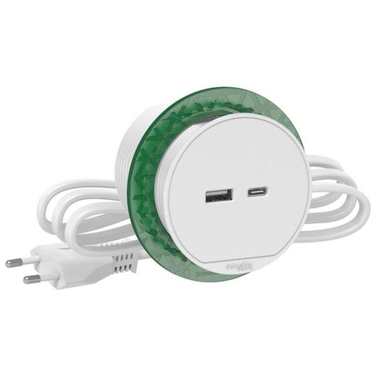 Schneider Electric XS USB-A/C Unica Pöytäyksikkö piiloasennus, 60 mm valkoinen