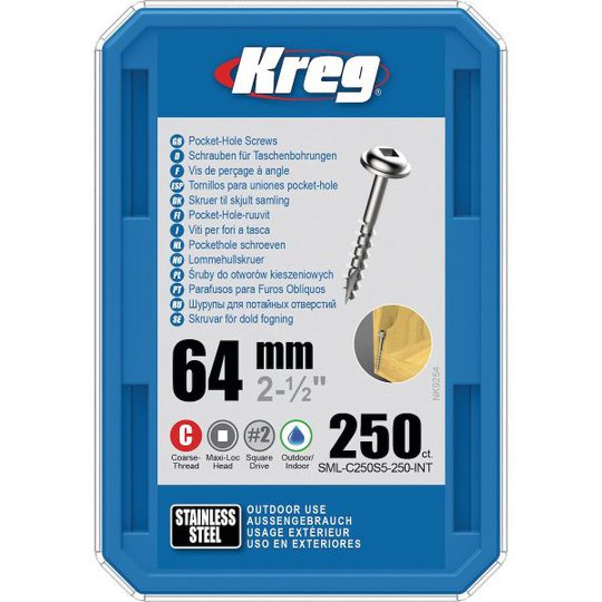 Kreg SML-C250S5-250-INT Ruuvi 64 mm Ø, ruostumaton, Maxi-Loc 250-pakkaus