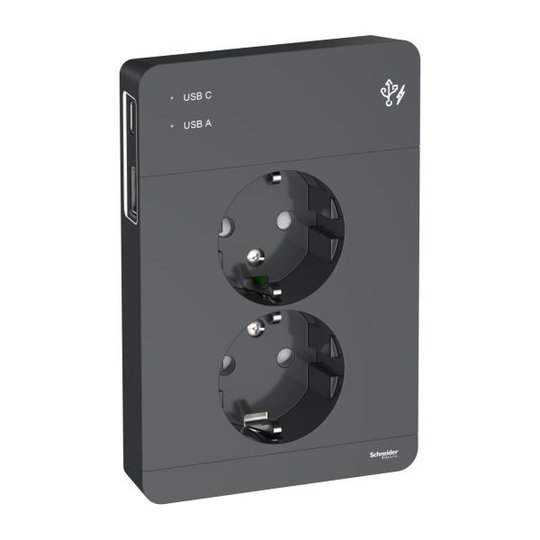 Schneider Electric Exxact Pistorasia USB liitin Antrasiitti