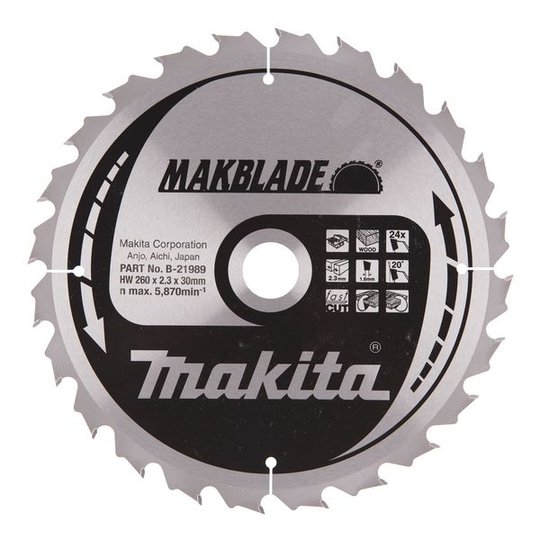 Makita B-21989 Sahanterä 260X2,3x30 mm, 24T