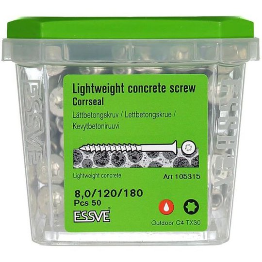 ESSVE CorrSeal TX30 Kevytbetoniruuvi 8,0x180mm 50 kpl