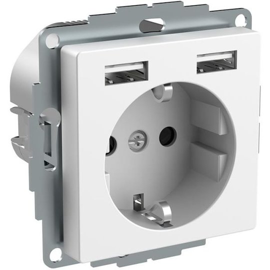 Schneider Electric Exxact WDE002179 Seinäpistorasia maadoitettu, 2-osainen, USB:llä, valkoinen